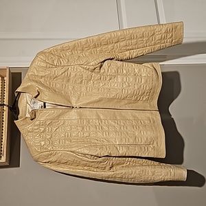 St John collection embroidered lamb leather zip jacket